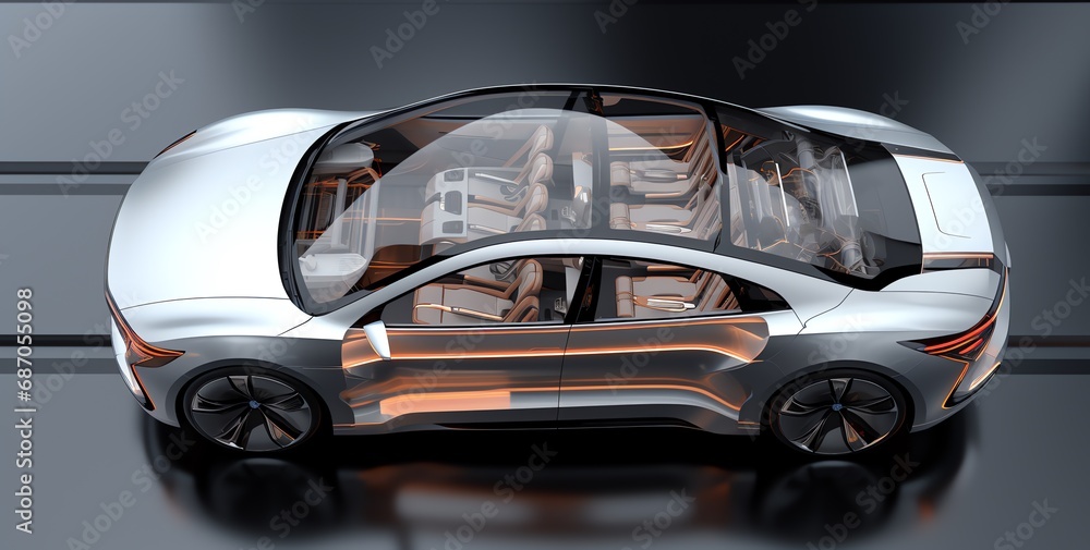 a futuristic car with glass doors