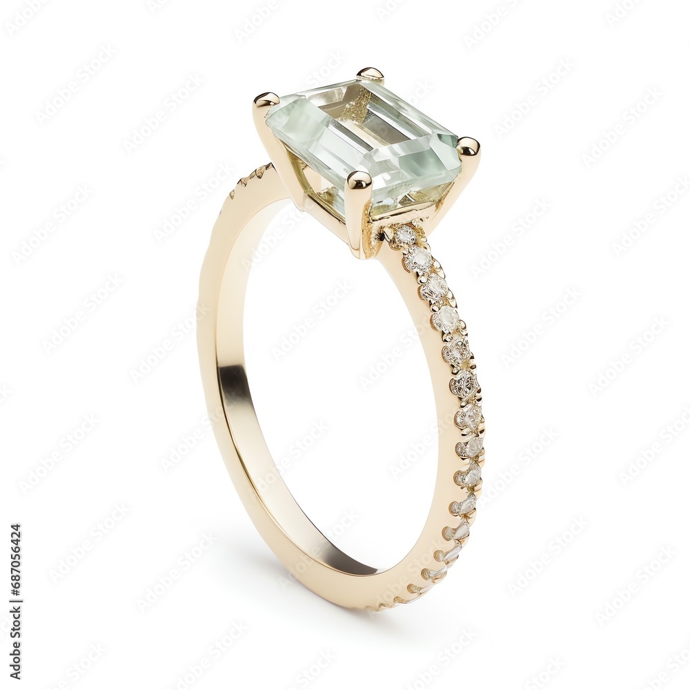 a gold ring with a square stone - obrazy, fototapety, plakaty 
