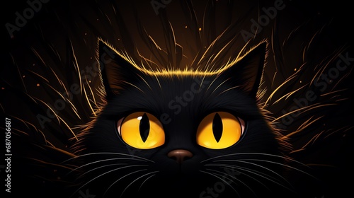 a black cat with yellow eyes © VSTOCK