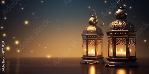 a pair of lanterns with lit candles © VSTOCK