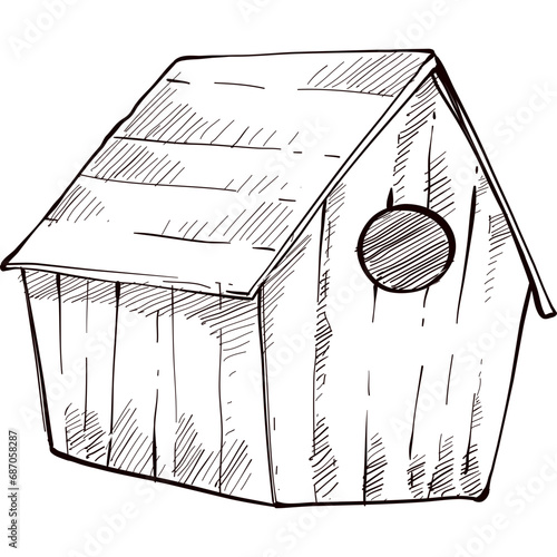garden birdhouse handdrawn illustration
