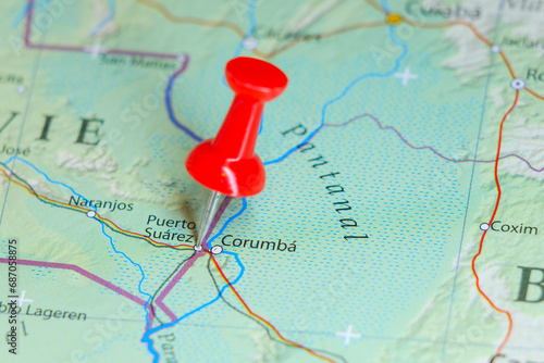Puerto Suárez, Bolivia pin on map photo