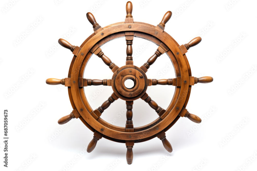 Wooden helm wheel isolated on white background.generative ai
