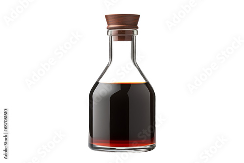 Glass bottle with soy sauce with cork isolated on white background.generative ai