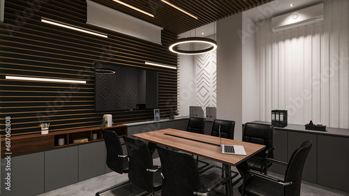 office space conference room meeting room corporate style interior design with trendy furniture and wall design