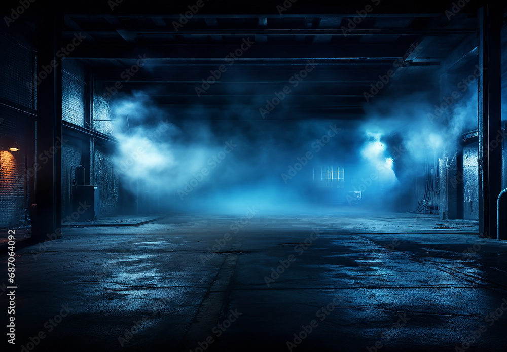 Obraz premium A Dark Empty Street, Dark Blue Background