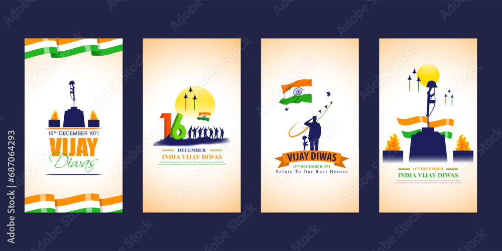 Vector illustration of Vijay Diwas social media feed set template Vector illustration of Vijay Diwas social media feed set template
