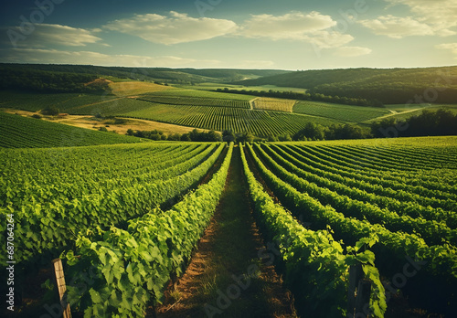 Plantations of Green Vineyards. View From Above photo