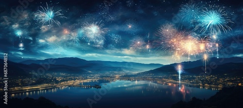  A breathtaking panorama of Vibrant Fireworks. Generativ AI. © Dimitar