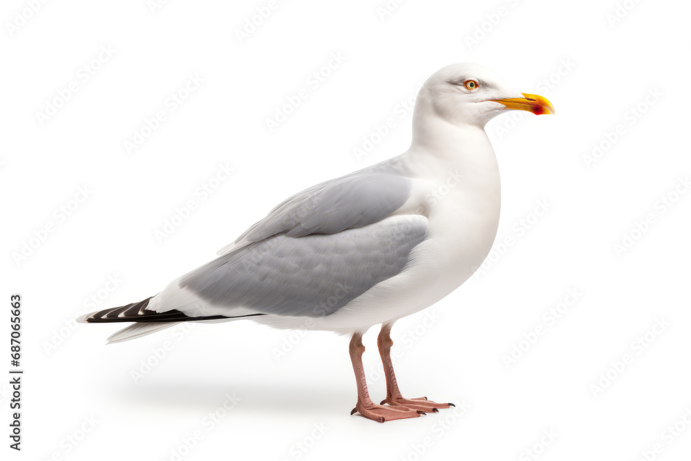 Seagull isolated on white background, side view.generative ai Seagull isolated on white background, side view.generative ai