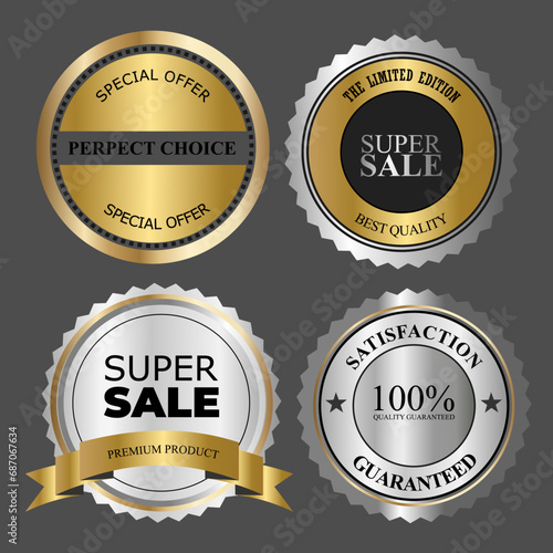 Collection of silver badge and sale label designs