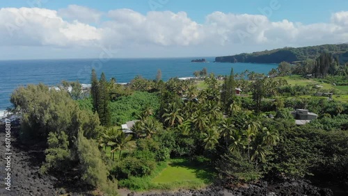 Drone footage of Keanae Peninsula, Hawaii, USA.  photo