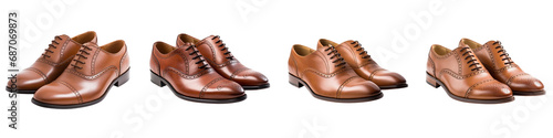 A set of Classic Cap Toe Oxfords and Wingtip Brogue Shoes in Rich Brown Leather Ideal for Formal Occasions, Isolated on a Transparent Background