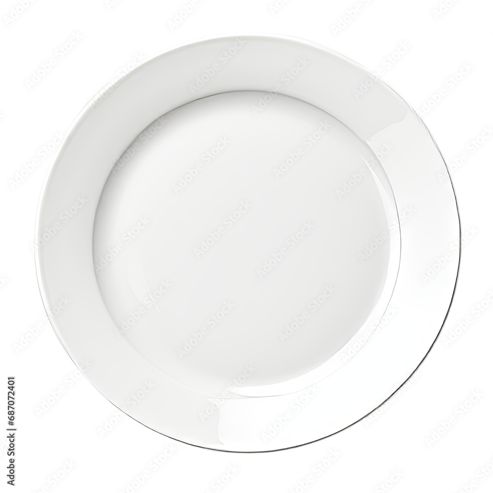 White Round Empty Plate isolated on transparent background PNG, top view. White Round Empty Plate isolated on transparent background PNG, top view.
