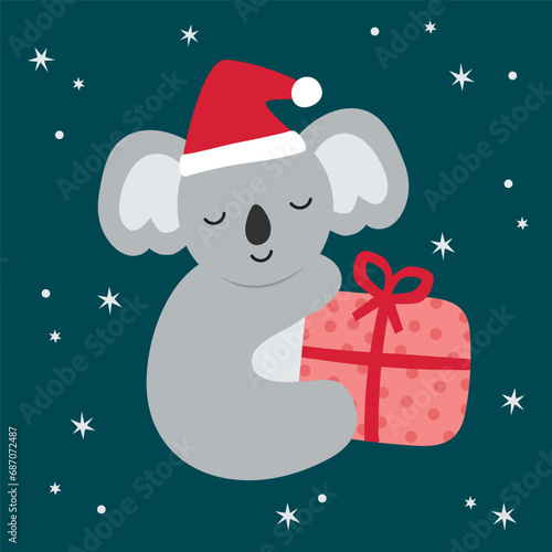 Cute Vector Echidna Hedgehog Christmas Xmas Santa Hat Present Happy Joy Stars Green Red Australian Animals