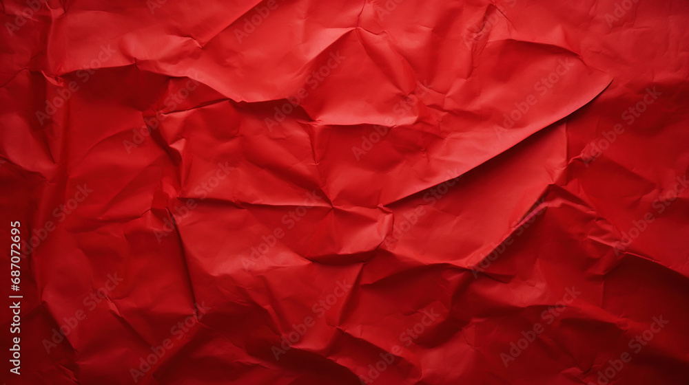 Red crumpled paper texture. Blank background with creases. Generative AI Red crumpled paper texture. Blank background with creases. Generative AI