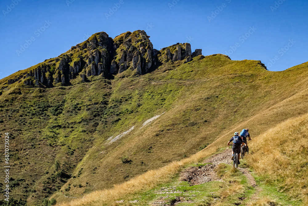 Fototapeta premium Cycling scene in the alps of Intelvi Valley