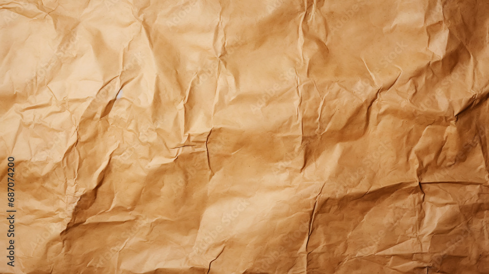 Brown crumpled recycle paper texture background. Craft beige paper backdrop. Generative AI Brown crumpled recycle paper texture background. Craft beige paper backdrop. Generative AI