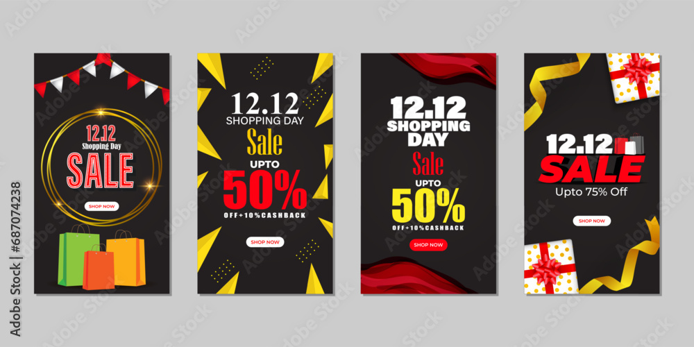 Fototapeta premium Vector illustration of 12 12 Sale social media feed set template