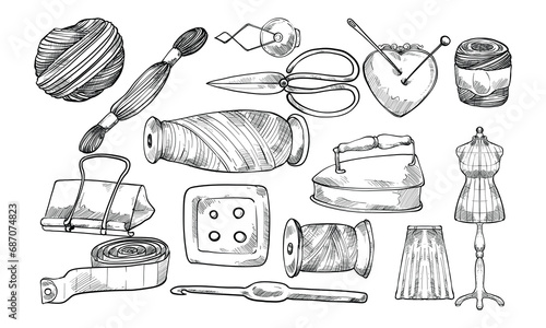 sewing equipment handdrawn collection
