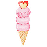 Watercolor Valentine pink ice cream and heart.