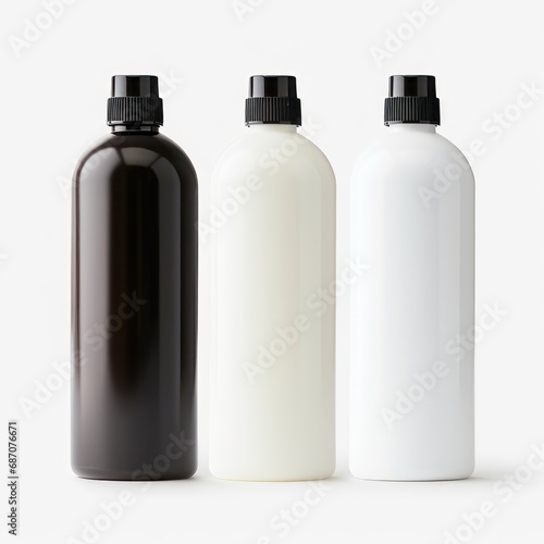 Shampoo mock up isolated on a white background. Black, cream and white colors.