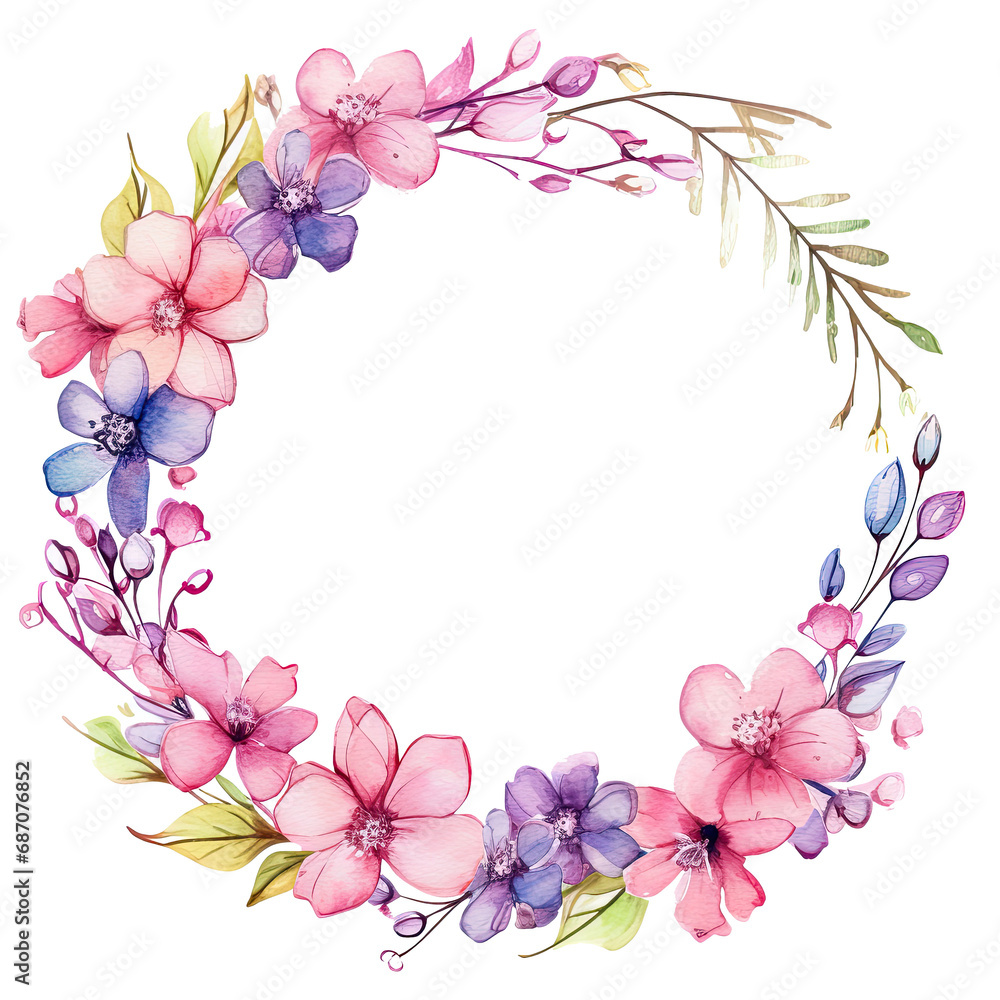 watercolor flower circle, card watercolor flower circle, card