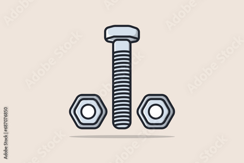 Structural bolt and hex nuts vector illustration. Working tools equipment icon concept. Build and repair symbol logo design.
