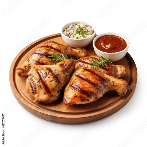 grilled chicken with sauce on wooden plate, AI Generative.