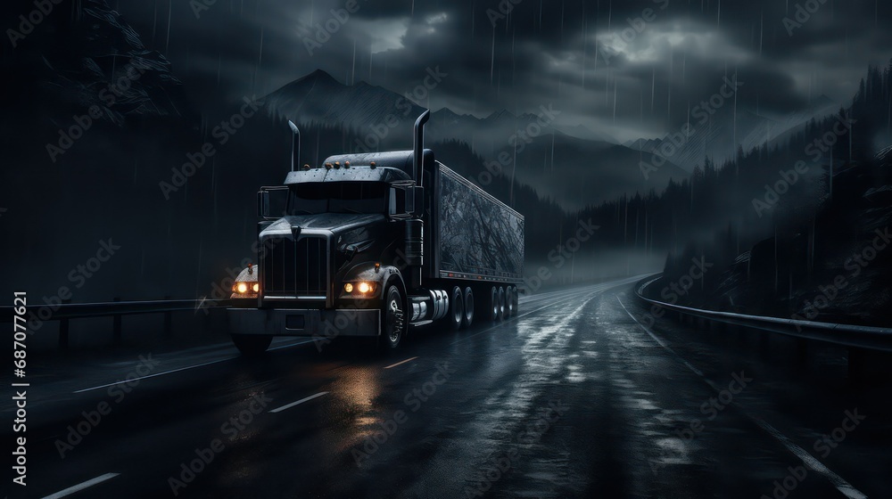 truck on the road at night truck on the road at night