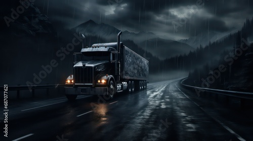 truck on the road at night