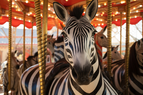 Zoological Carousel: Zebras Studied on the African Savanna. photo
