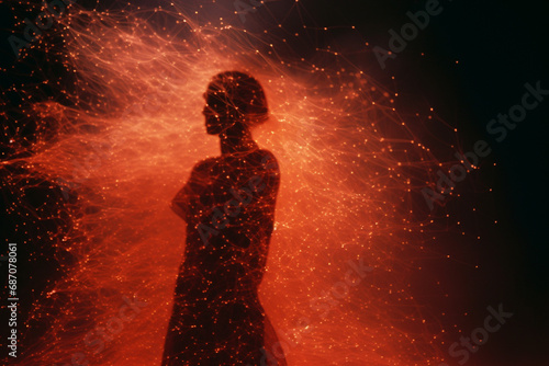 A photo of a person's silhouette filled with flowing particles representing information, illustrating the absorption of knowledge.