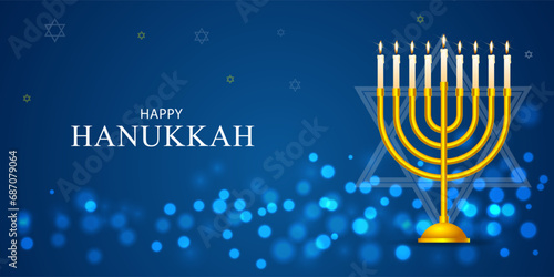 Vector illustration of Happy Hanukkah social media feed template photo