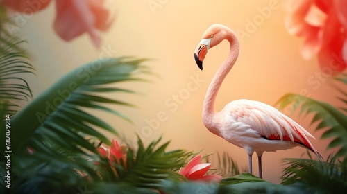 a flamingo standing on a plant