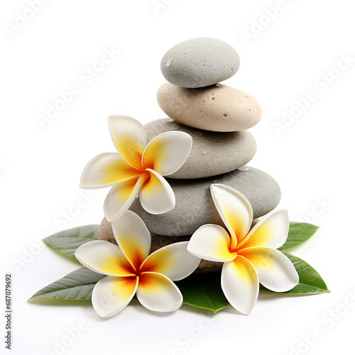 massage stone and frangipani isolated on white background  AI Generative.