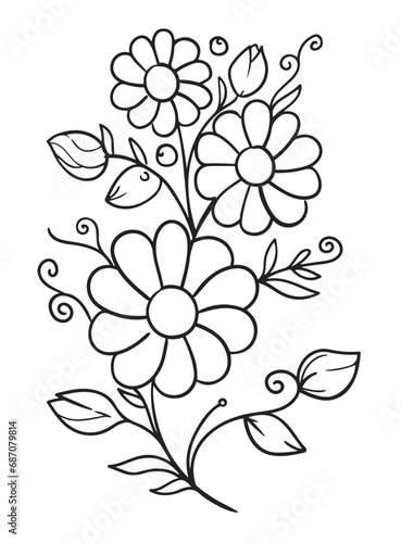 flowers drawing with line-art on white backgrounds. Realistic floral bloom sketch. Simple Design Outline Style. You can give color you like. Vector Illustrations. Coloring Page and Coloring Book