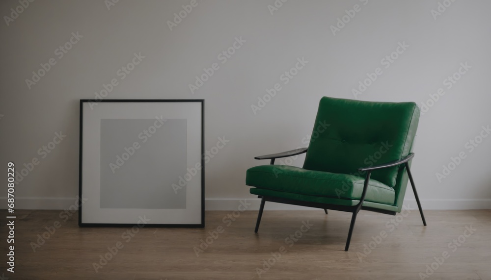 Fototapeta premium Interior design mockup with picture frame on a Wall. Living room in colors with sofa and painting.