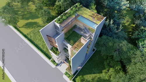 Modern Residential building 3d modeling and rendering
