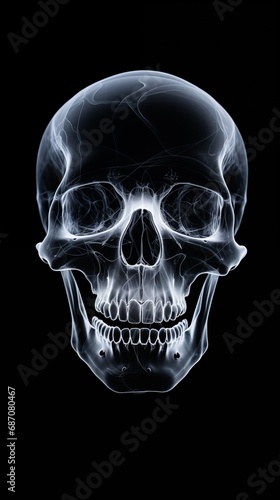 Darkness Reveals the Eerie Skull of a Skeleton