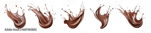 Set of Chocolate or cocoa liquid splashes isolated on white background. 