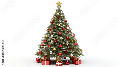 Christmas Tree with Decorations Isolated on the White Background
