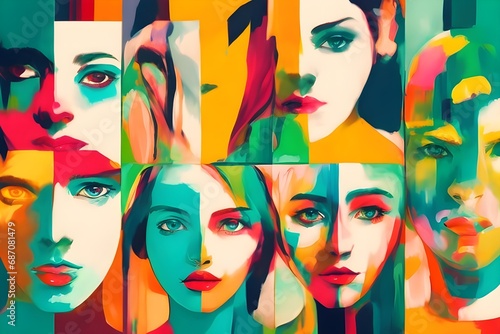 Fashion portrait of young beautiful woman with bright make-up. Art collage. © AGORA