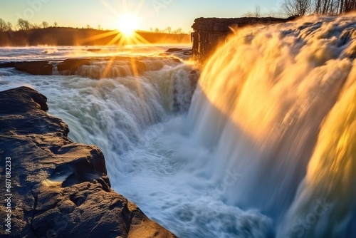 Amazing nature landscape  beautiful waterfall at sunrise