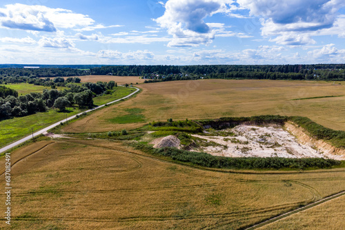 Drone view of a small limestone crushed stone quarry