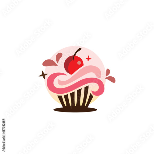 Fresh cake logo vector graphic with a beauty cake, leaves, branch and whisk for any business especially for bakery, cakery, cookies, cafe, etc.