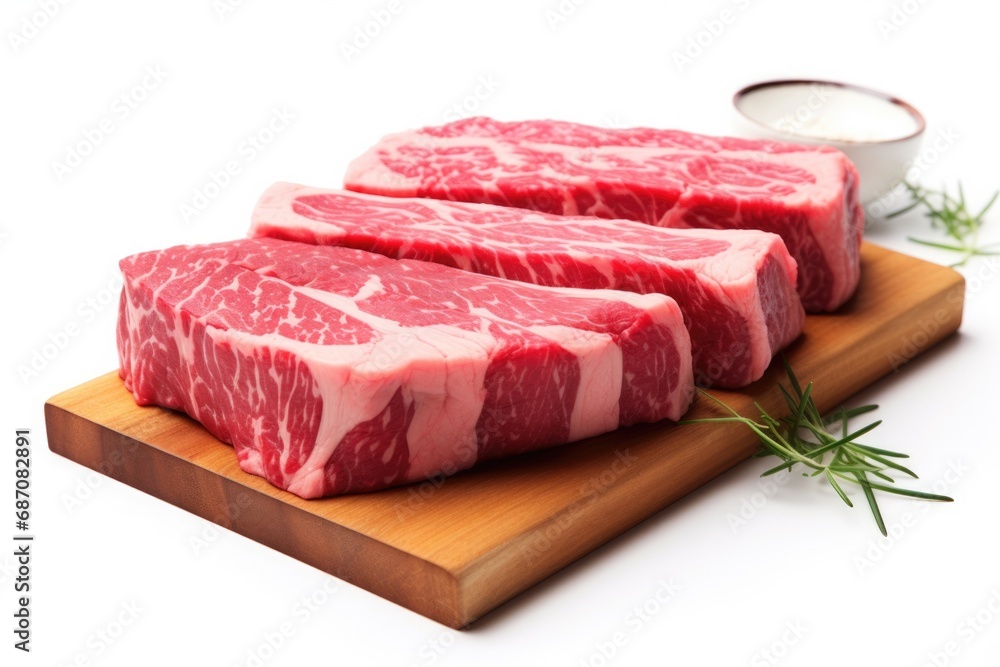 Premium Japanese Wagyu Beef. Fresh Raw Meat Fillet for Delicious Beef Steak. Isolated on White Background for Food Concept