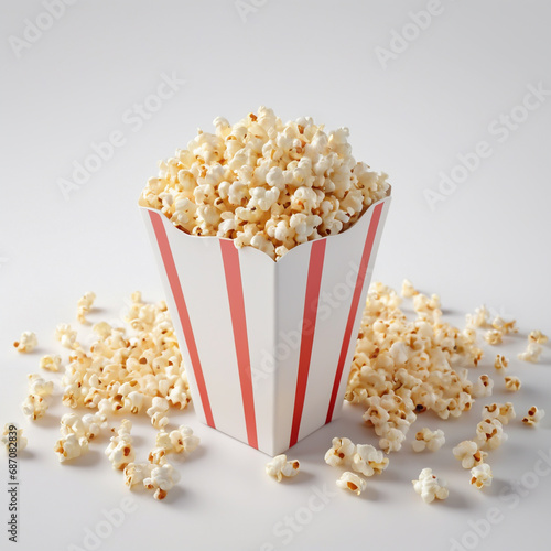 Popcorn in a disposable to-go, take-away paper container isolated on a white background
