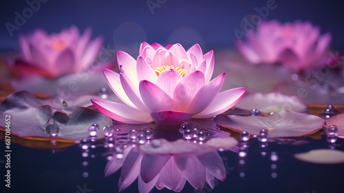 lotus Pink light purple floating light sparkle purple background, AI Generative. © Miry Haval