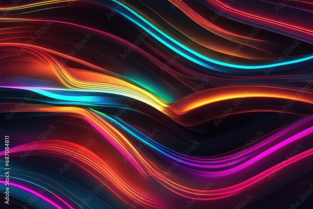 3d render, abstract panoramic neon background with glowing colorful lines 3d render, abstract panoramic neon background with glowing colorful lines